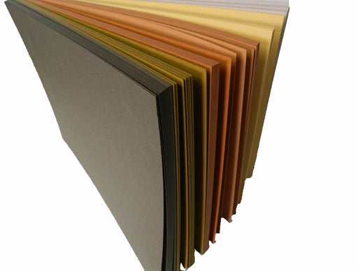 Loose sheets of card in assorted Earth-tone colours