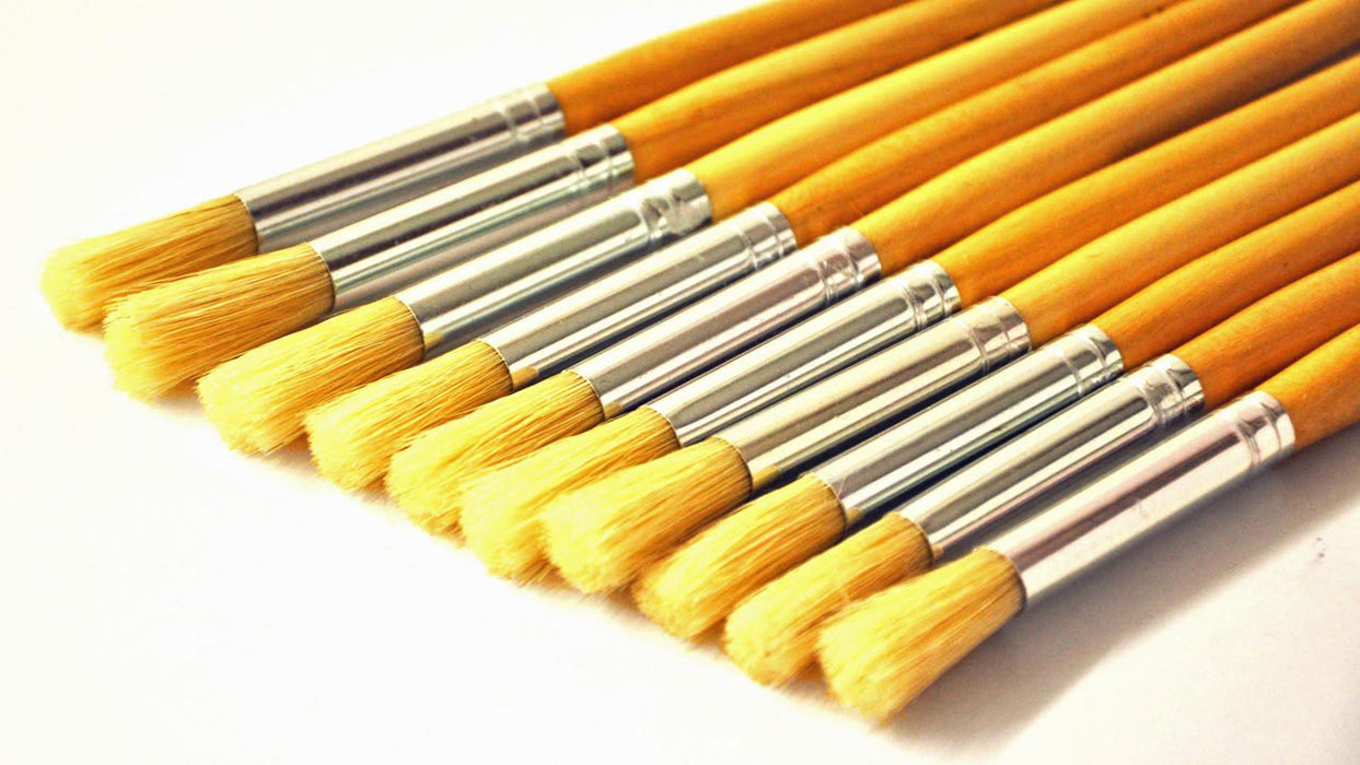 Ten hog bristle brushes round tips