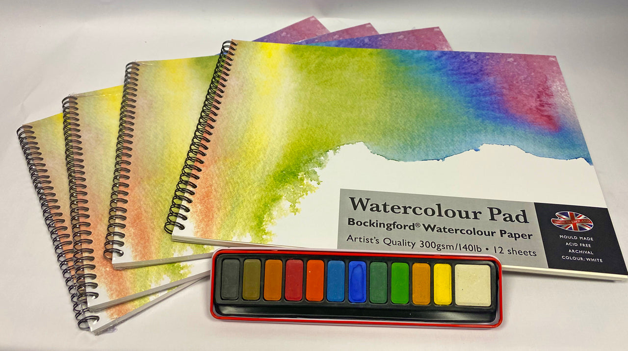 Watercolour pads and paints