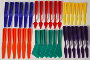 Box of plastic artist knives in assorted colours