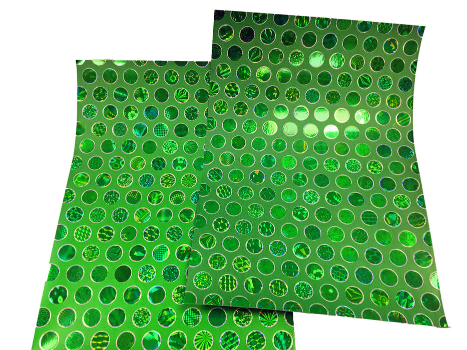 2 sheets of green coloured holographic circle paper