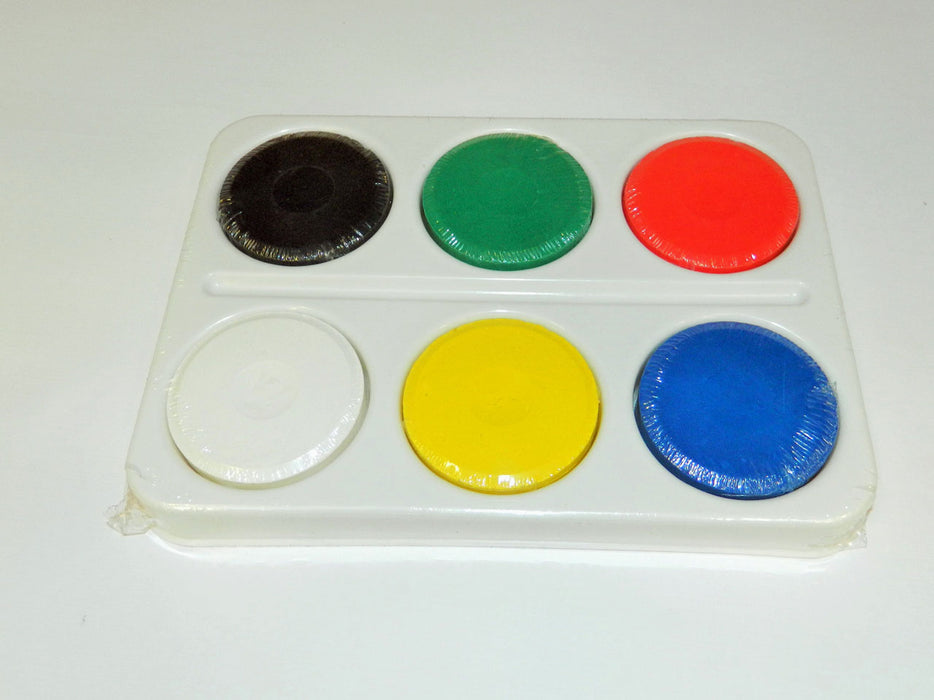 Set of six colour block paints in a palette