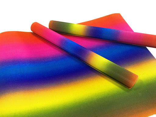 2 Rolls and one flat sheet of rainbow coloured corrugated card