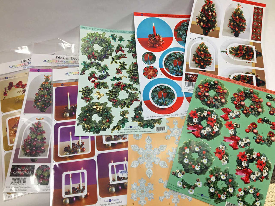 Assorted decoupage prints with Christmas designs