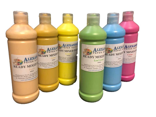 6 bottles of ready mix paint in pastel shades