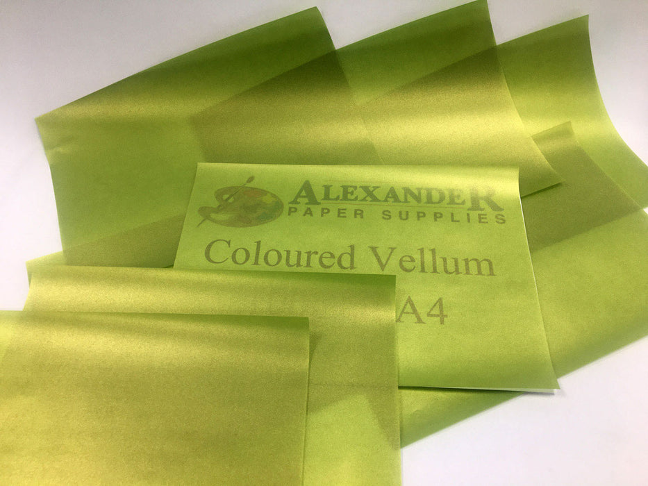 Sheets of green coloured vellum paper