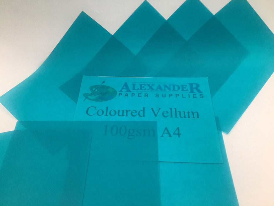 Sheets of turquoise coloured vellum paper