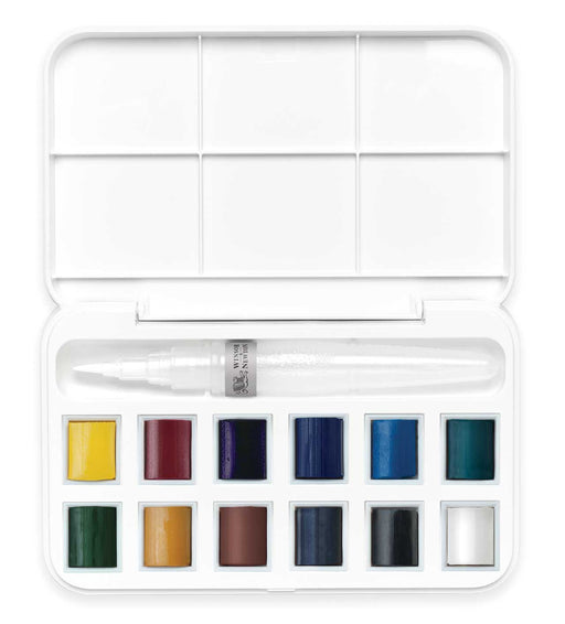 Set containing 12 half pan paints and refillable water brush